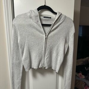 Brandy Melville Light Gray Ribbed Hoodie